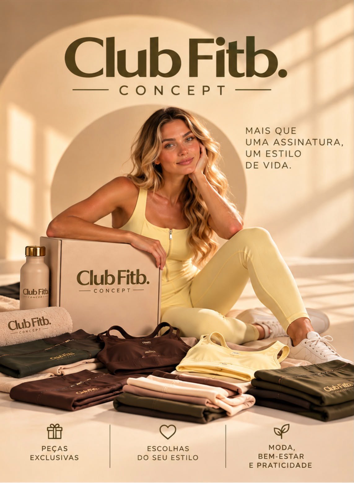 Club Fitb. Concept: mais que uma assinatura, um estilo de vida. Peças exclusivas, escolhas do seu estilo, moda, bem-estar e praticidade.